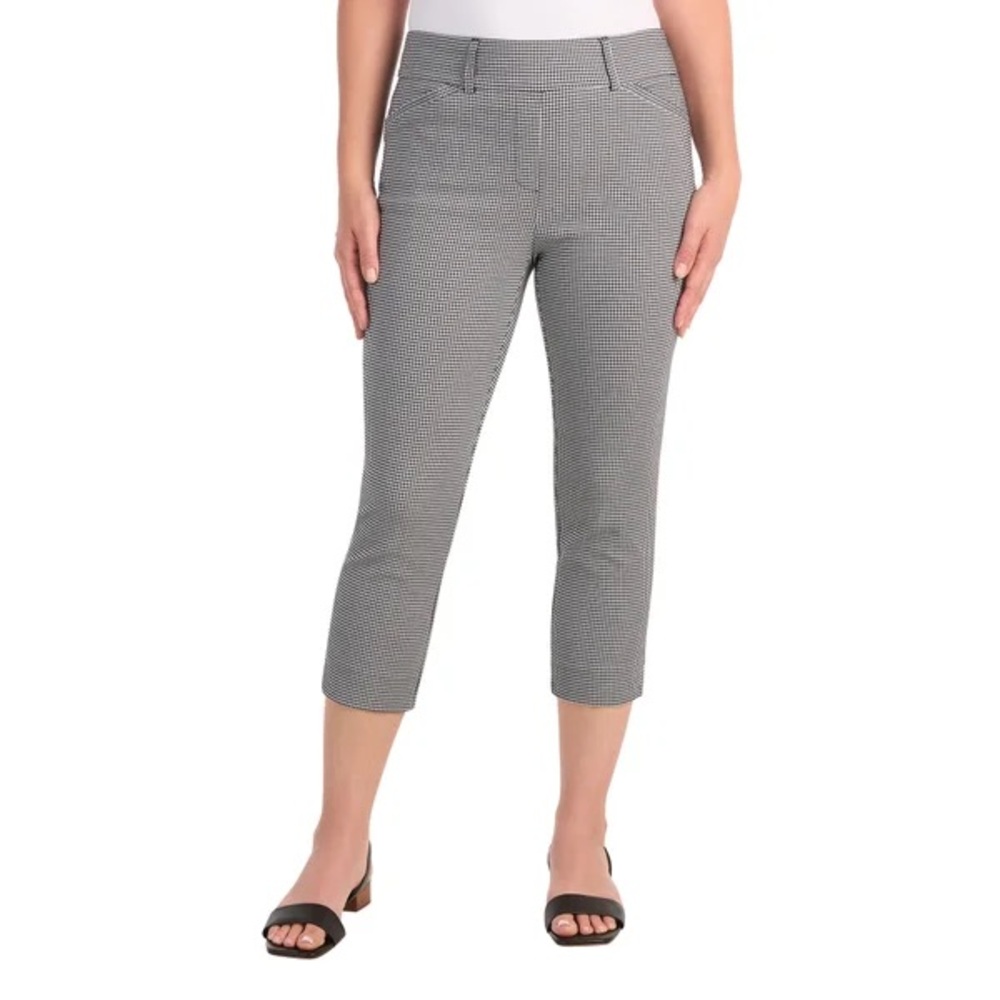Hilary Radley Pull-On Capri Pants Women’s XL Grey Check Stretch NWOT